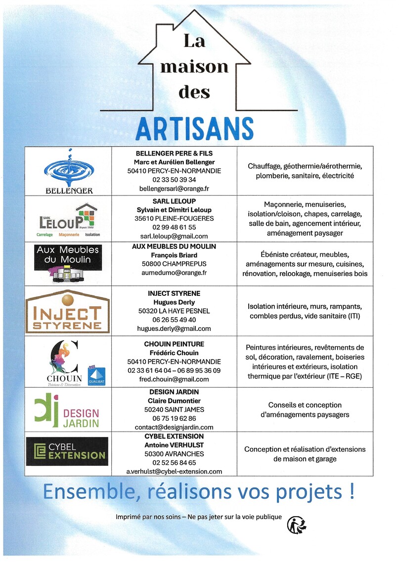 Liste des artisans présents à l'évenement
